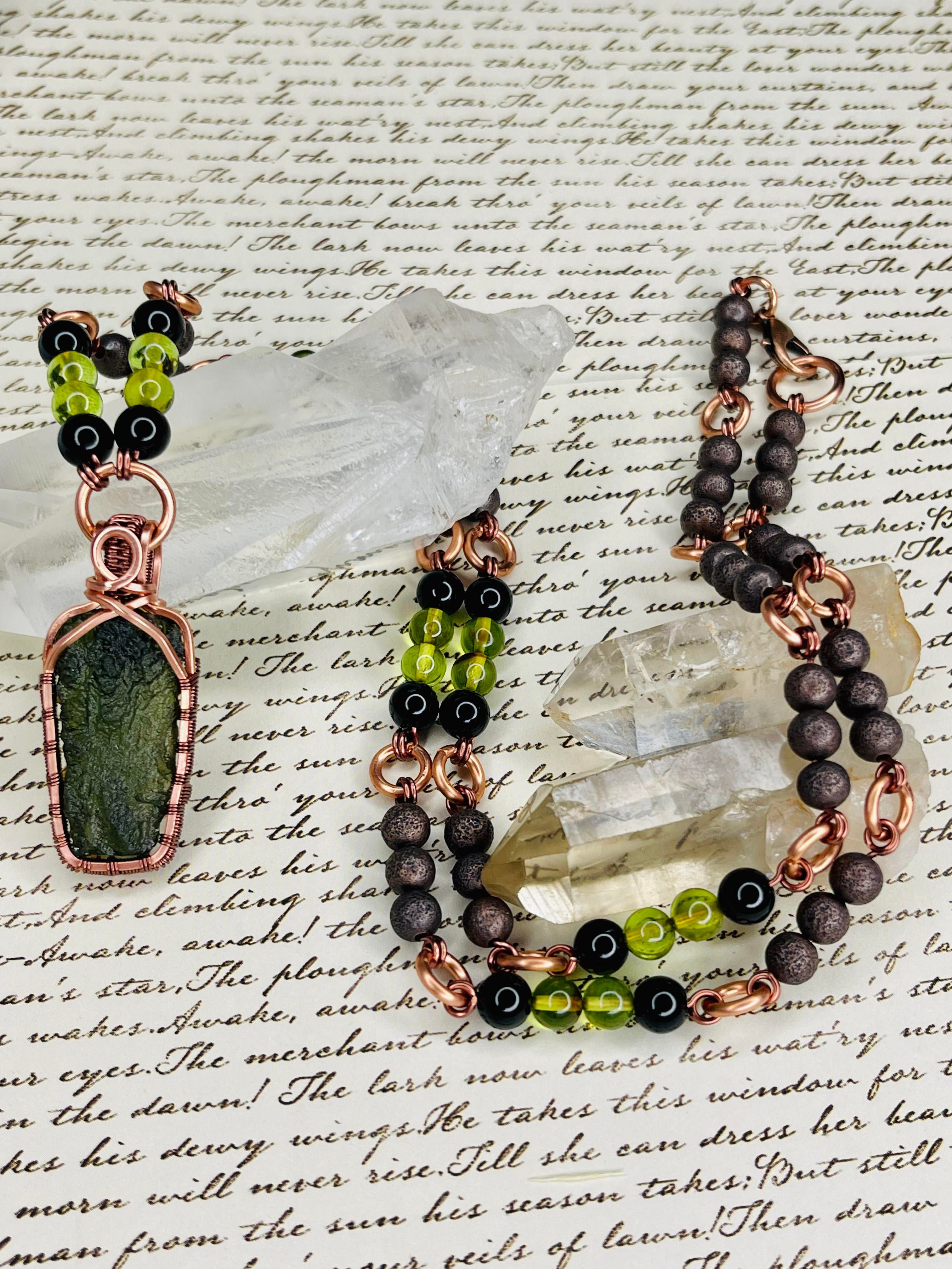 Moldavite bead deals necklace